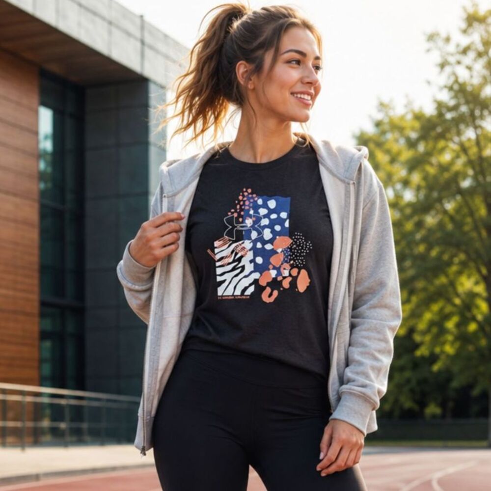 Under Armour HeatGear Graphic Tee Women's Medium Black Athletic Workout Top